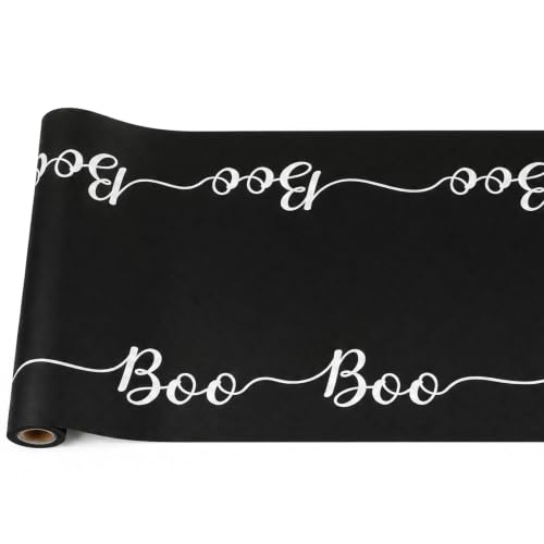 Halloween Boo Paper Table Runner - Black & White, 25 Feet, Versatile Decor