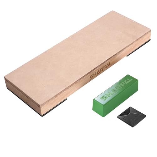 Leather Strop Kit with Green Honing Compound & Angle Guide - 8x3 Inches - Variation of Leather Strop with Compound