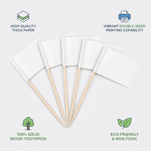 White Toothpick Flags for Food Labels & Cake Toppers - 100pcs