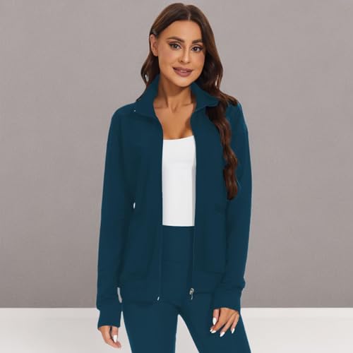 Meanzoo Women's Scrubs Jacket Zip Front Warm-up Jacket (Caribbean Blue, X-Large)