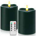 Retisee Flameless LED Candles with Remote, Real Wax, Dark Green, 3x4 Inches - Pack of 2
