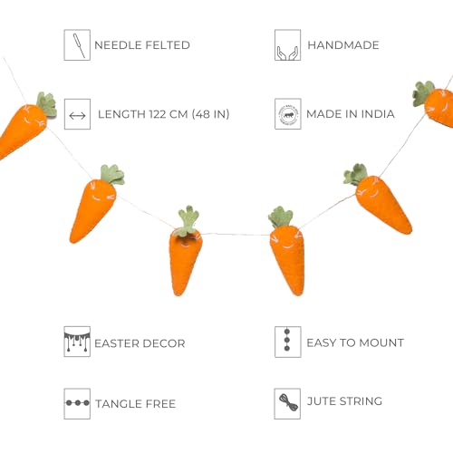 Easter Carrot Felt Garland Wall Hanging - Handmade Holiday Decor, 48 Inches