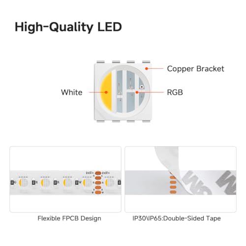 RGBW LED Light Strip 16.4ft IP67 Waterproof Warm White & RGB+White Variations