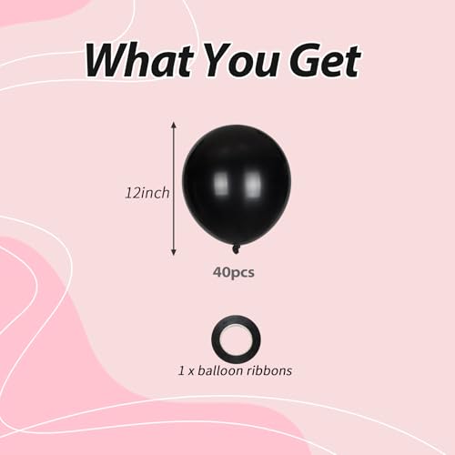Black Latex Balloons 12 Inch - 40 Pack for Wedding Party Decorations - Variation: Black