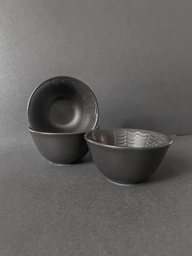 Small Gothic Ceramic Dessert Bowls Set of 4 - Black Spiderweb Design