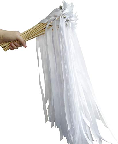 50PCS Ribbon Wands with Silver Bell for Wedding Party Decor - Streamers & Fairy Wands
