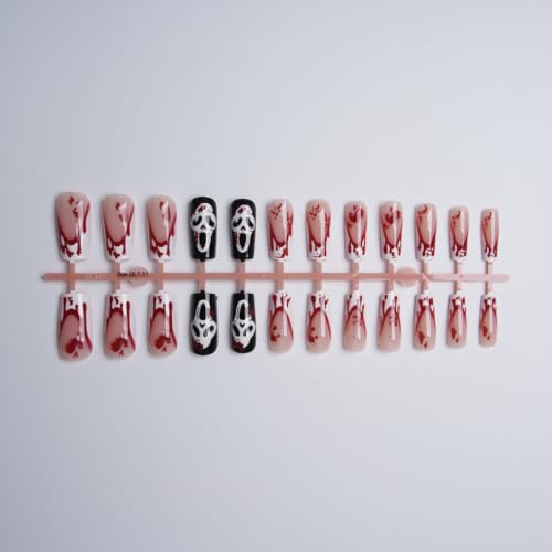 Halloween Ghost Press-On Nails with Blood Drip French Tips - Colorful Set
