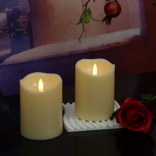 2 Pack Flameless Pillar Candles with Timer - 3 x 4 Inches, Realistic LED Decor