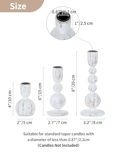Wooden Taper Candle Holders Set of 6 - Rustic Whitewash Farmhouse Decor - Variations: Whitewash / 6