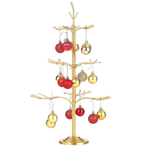Gold Ornament Display Tree Stand, Metal Branch Design for Holiday & Year-Round Decor
