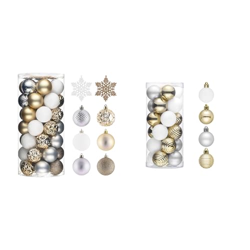 Christmas Tree Ornaments Set - Holiday Ball Decorations, 2-Piece Bundle