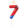 Spider Birthday Candle Cake Topper - Number 7, Red & Blue Web Design, Party Decorations