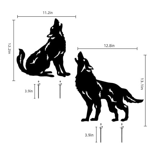 Wolf Metal Garden Stake - Outdoor Lawn Decor for Yard Patio & Garden - Black Wolf Silhouette Statue - Variation: Wolf