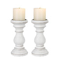 Antique White Wooden Candle Holders Set of 2 for Pillar Candles - Farmhouse Rustic Decor