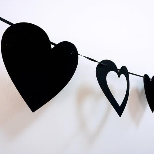 Black Felt Heart Garland Banner for Gothic Party & Wedding Decor - 2 Pack