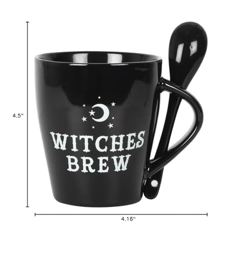 Gothic Black Witches Brew Mug and Spoon Set – Bone China Ceramic Coffee Cup