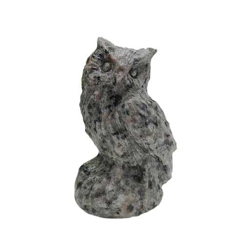 Yooperlite Owl Skull Crystal Figurine Hand Carved Natural Stone Reiki Healing Decor - Black Owl Skull with Fluorescent Glow - 2.3 Inch