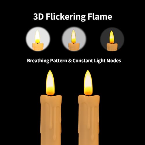 Flameless Taper Candles with Remote Control - 7 Inch LED Flickering Candle Sticks for Holiday Decor, 6 Pack