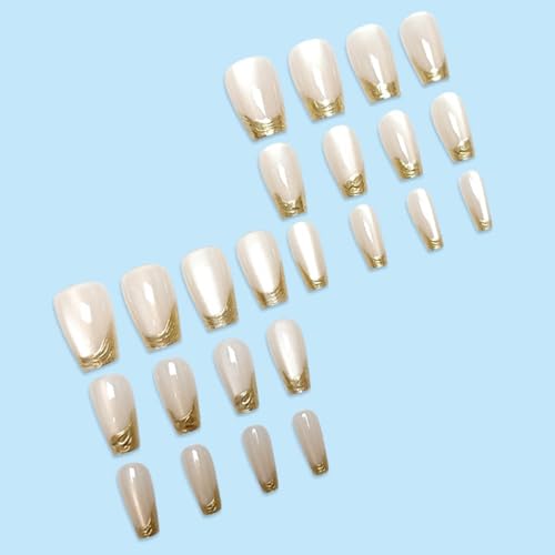24Pcs Short Square French Cat's Eye Press-On Nails Glossy Fake Nails