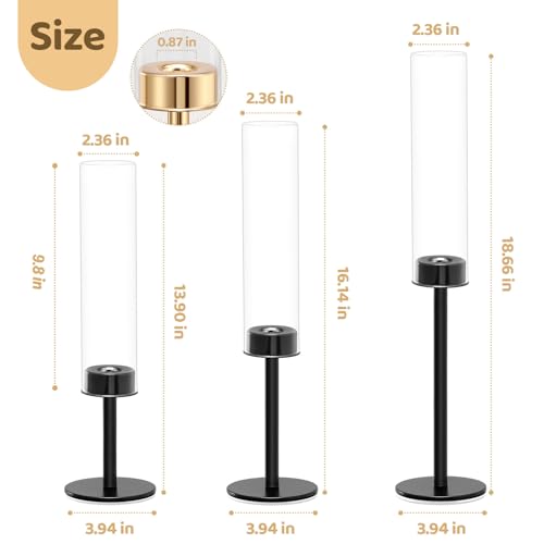 Black Hurricane Glass Candle Holders Set of 6 Tall Taper Candlestick Holders - Black / 6