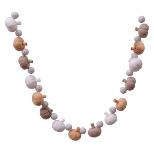 Beige Felt Ball Pumpkin Garland Halloween Fall Decor - Hand-Felted Wool, Easy Hang