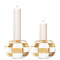 Fall Pumpkin Candle Holder Set - White & Gold Checkered Decor, 2PCS
