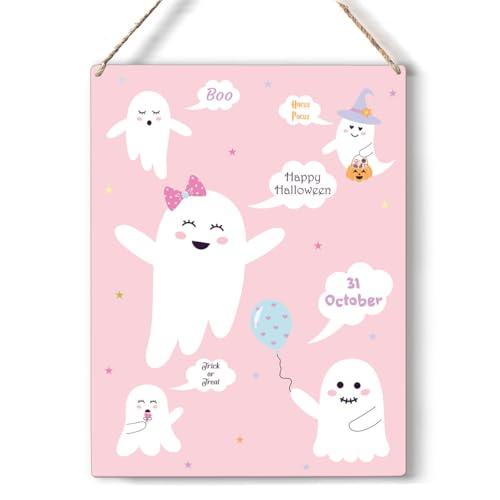 Pink Halloween Sign - October Variation, 8x10 Inches, Festive Wood Decor