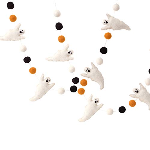 Halloween Felt Ghost Garland with Pom Poms - 5 Ft Spooky Wall Decor
