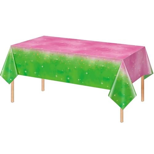 1pcs Pink and Green Witch Party Tablecloth - 54x108 Inch Disposable Rectangular Cover - Kids Baby Shower Birthday Decorations