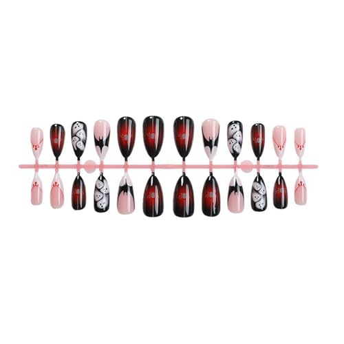 Halloween Short Almond Fake Nails with Blood Drip Bat & Ghost Designs - Style 30