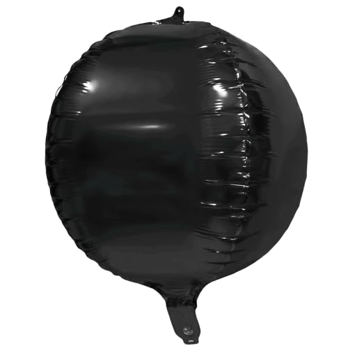 Black 4D Round Balloons - Metallic Mirror Finish Helium Balloons for Party Backdrop, 6 Pack - Black