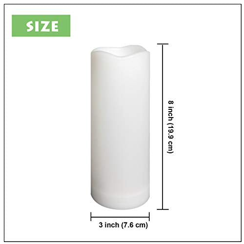 White Waterproof Outdoor Flameless Pillar Candles with Timer 3x8 Inches - 2 Pack