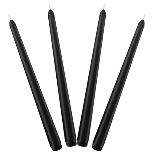 Black Taper Candles for Halloween - 10 Inch, Pack of 4, Long Burn Time