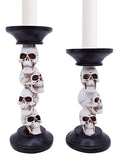 Halloween Skull Candle Holder Set of 2, 9.5 Inch Polyresin Decor for Fireplace & Table