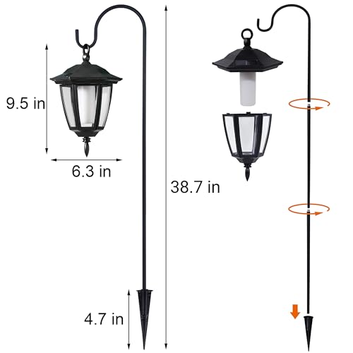 Warm White Solar Flickering Flame Hanging Lanterns - 6 Pack with Shepherd Hooks