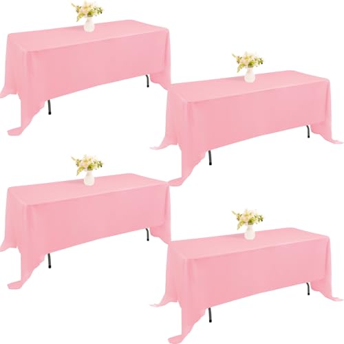 70x120 Pink Rectangle Tablecloth for 6ft Tables - Washable Polyester Pack of 4