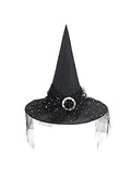 Girls Lace Witch Hat Kids Halloween Costume Foldable Veil - Black, Small