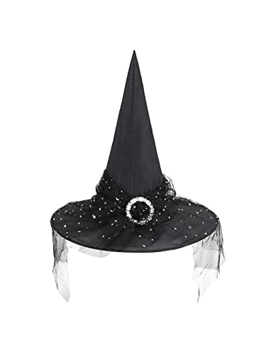 Girls Lace Witch Hat Kids Halloween Costume Foldable Veil - Black, Small