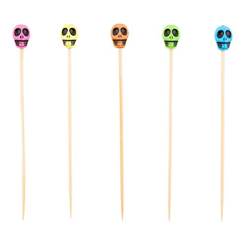 Bamboo Skull Pick Set - 4 Inch Multi-Colored Skulls, 1000 Pack