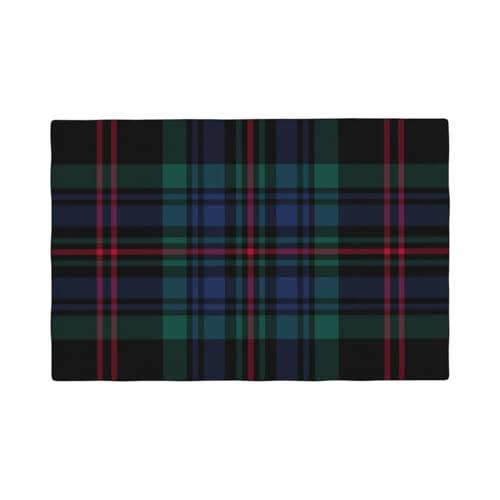 Reversible Plaid Placemat Set of 6 - 12x18 Inches, Blue & Black Farmhouse Style