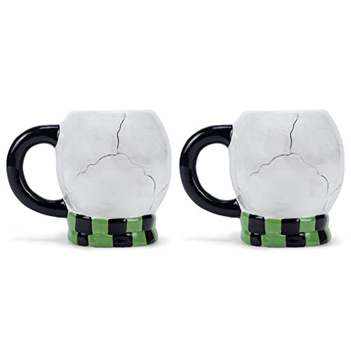 Halloween Skull Coffee Mug Set - 17oz Glossy Ceramic Cups - Pack of 2 - Spooky White Character