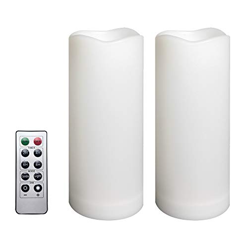 White 3x7 Inch Outdoor Flameless LED Pillar Candles with Remote & Timer - 2 Pack