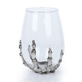 Halloween Skull Wine Glass with Skeleton Ghost Hand - Clear Silver Base