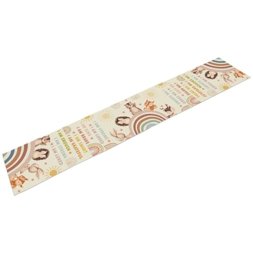 Rainbow Table Runner 13x36 Inches - Rustic Colorful Cartoon Animal Boho Decor