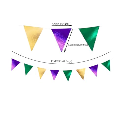 Green Purple Gold Glitter Fabric Bunting Banner - 39Ft Triangle Flags for Party Decorations