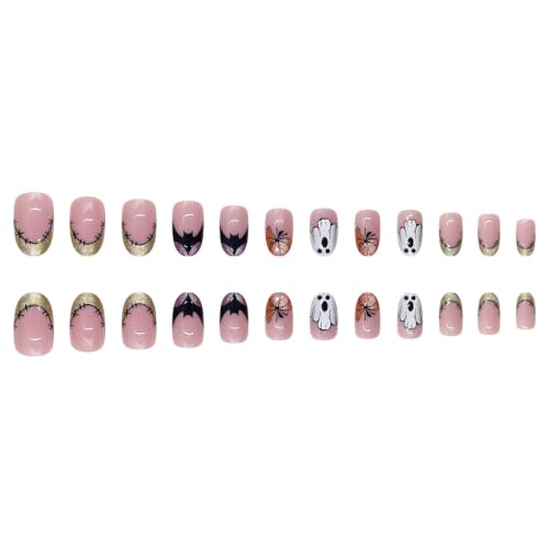 Halloween Press On Nails for Women - Short Oval Fake Nails 24Pcs - Variation 11