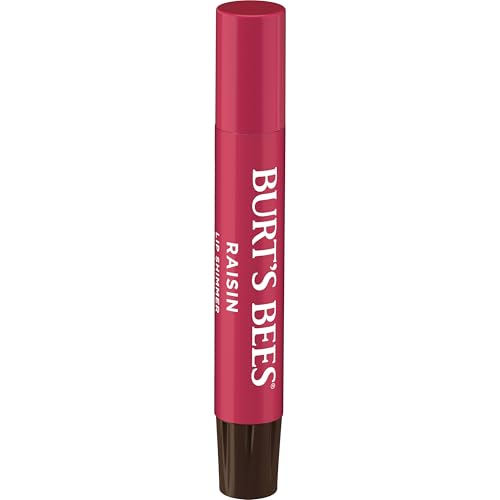 Burt's Bees Lip Shimmer, Raisin, Tinted Lip Balm Stick, Moisturizing for All Day Hydration with Natural Glowy Pigmented Finish & Buildable Color, 1 Count, 0.09 Oz