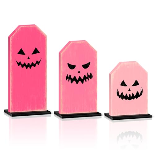 Pink Tombstone Halloween Ghost Tray Decor Sign - 3 Pack Wooden Table Signs