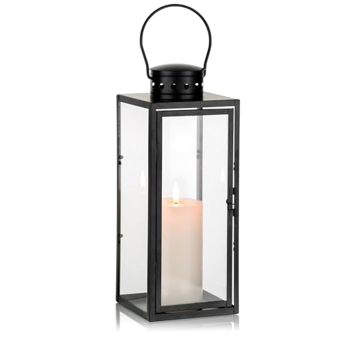 NUPTIO Large Black Indoor & Outdoor Metal Floor Lantern - 13.8 Inch Tall