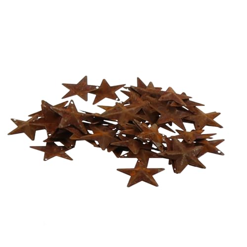 50pcs Rustic Perforated Metal Star Decorations - Antique Rust Finish for Indoor & Outdoor Use